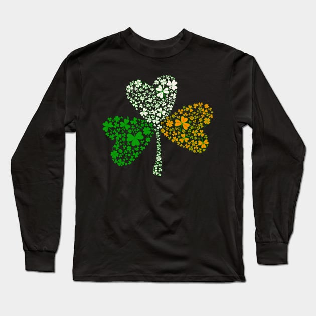 Irish Flag for Ireland Fans Shamrock Pattern St Patrick's Day Long Sleeve T-Shirt by Mewzeek_T